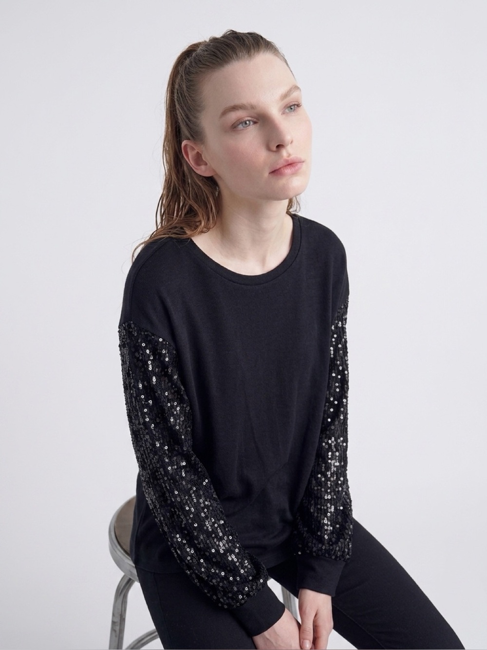 Maurices Black Long Sleeve Tee with Sequin Detail